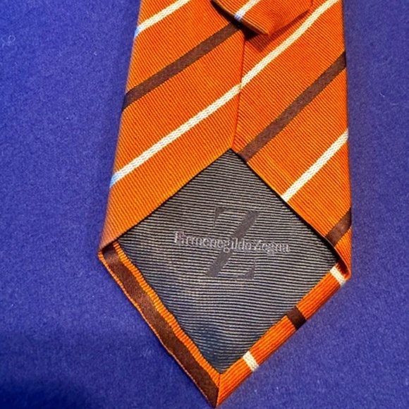Ermenegildo Zegna Orange White And Black Mens Tie 56" Length 3" Wide - Picture 3 of 3